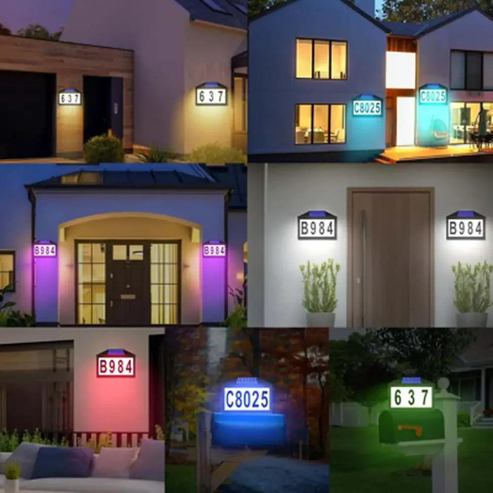 Solar House Numbers Lighted RGBW Solar Address Sign with Remote Waterproof For